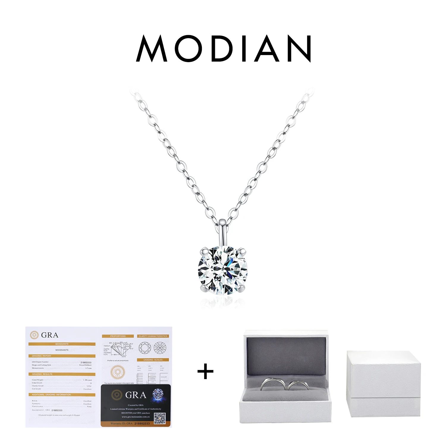 MODIAN 1CT Prong Impostazione Moissanite Collana D colore VVS1 Lab Ciondolo con diamanti per le donne Gioielli da sposa in argento sterling 925