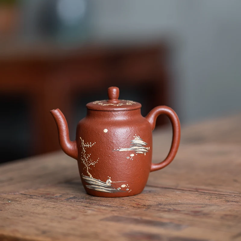 Yixing Purple Clay Teapot Tea Set Raw Ore Dahongpao Tea Cinnabar Sand Chinese Antique GD Pot Clay Painting Small Capacity