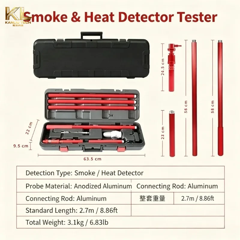 2‑in‑1 Smoke & Heat Detector Tester Multiple Specifications Fire Smoke Test Stick Fire Alarm Testing Tool