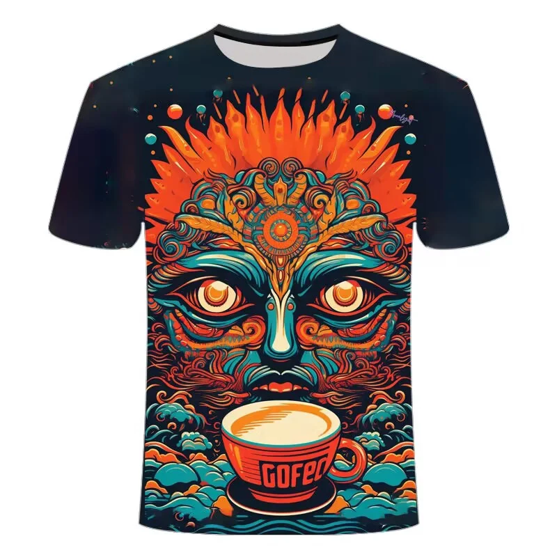 Colorful Strange Ethnic Pattern T-Shirt For Men Women Funny Eyes 3D Printed Tees Summer Loose T Shirts O-Neck Tops Short Sleeves