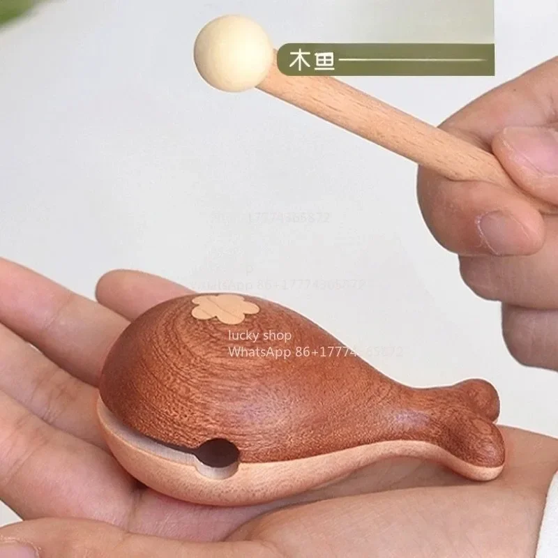 【Lucky Building 】Little Whale Wooden Fish  Solid Wood Cute Mini Desktop Small Ornament Wooden