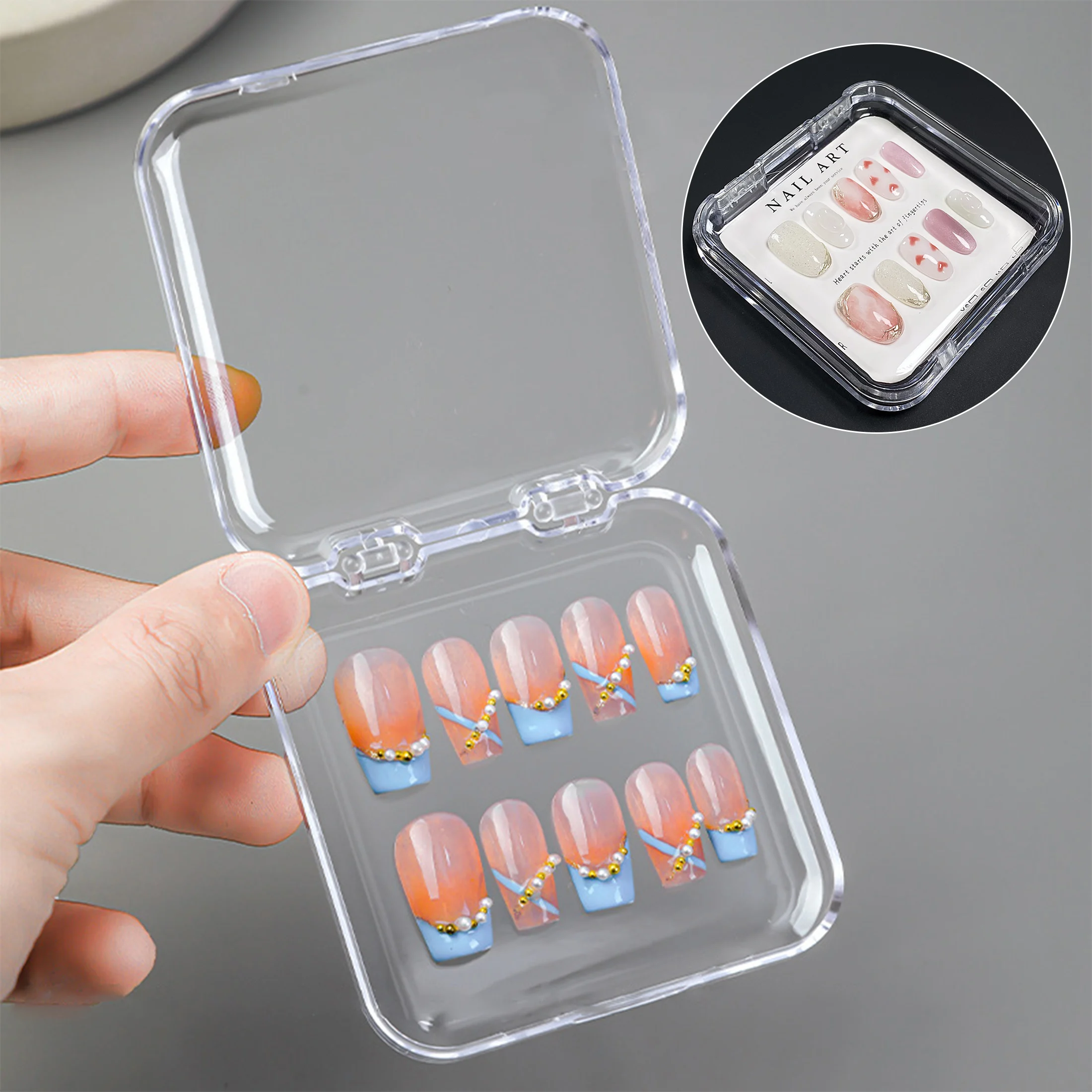 1 stücke transparente Nail Art Display Stand gefälschte Nägel Veranstalter Verpackung Box falsche Nagel Fall Kunststoff Aufbewahrung sbox für gefälschte Nägel