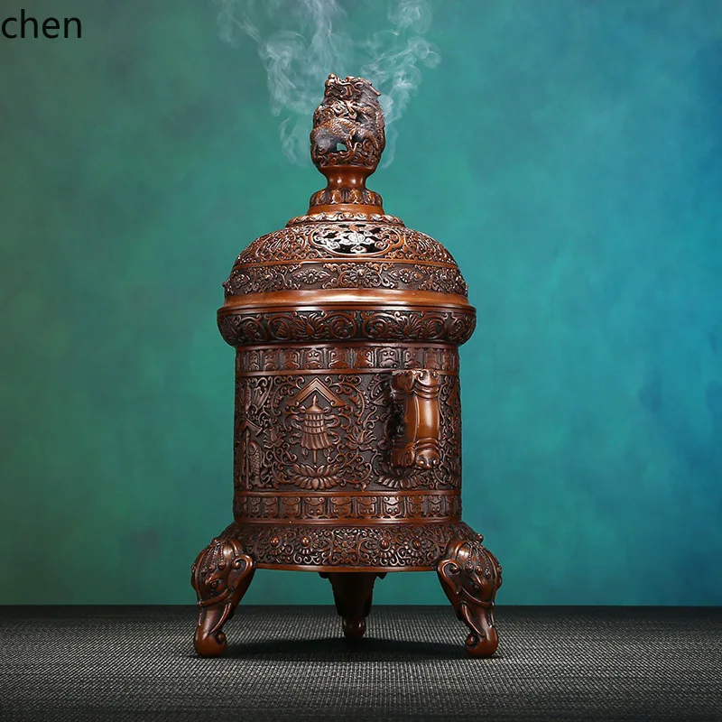 Cz copper elephant foot yunlong button incense burner for homechinoiserie antique incense burner buddhist hall worship ornament