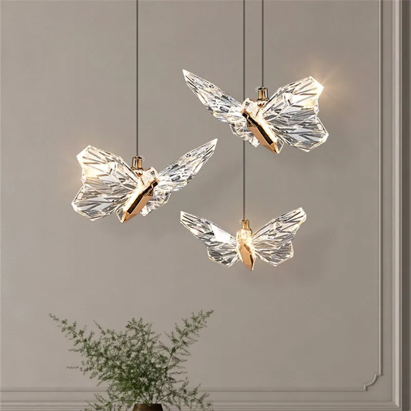 Nordic crystal pendant light LED Rich butterfly lamp Bedside Drops Hanging Lamps Modern Living Room Decoration hall way light