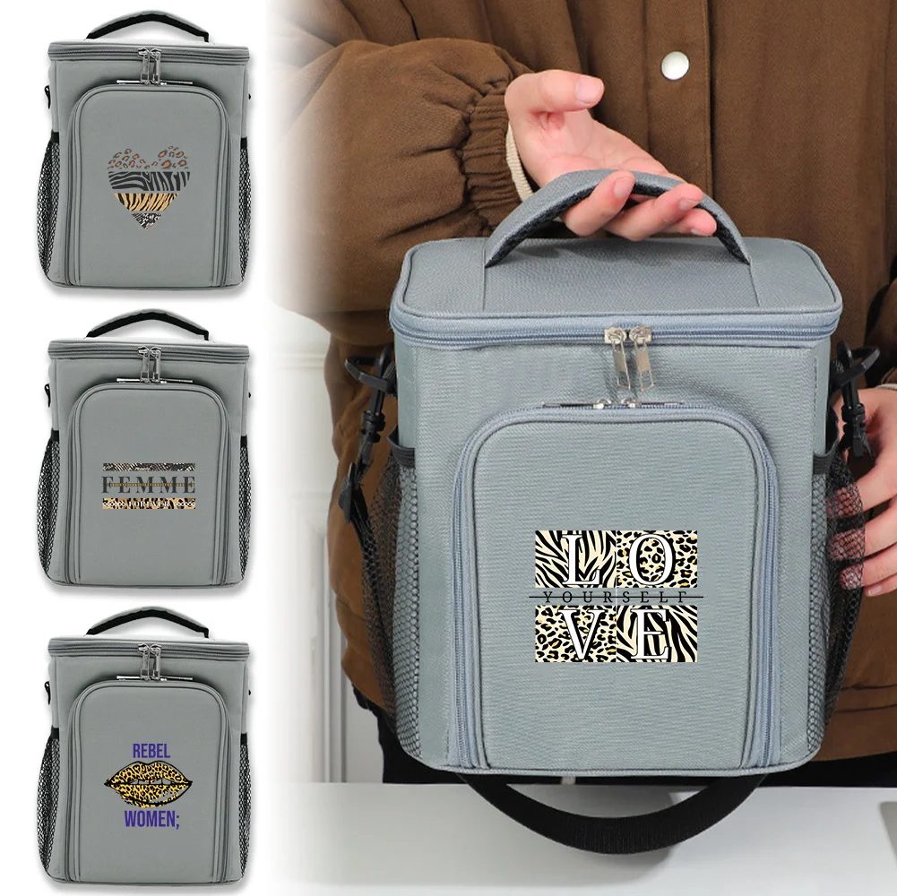 

Ice Pack Food Tote Lunch Bag Outdoor Organizer Case Leopard Printing Series Insulated Bags Front Opening Double-layer