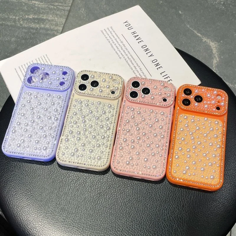 Bling Diamond Inlaid Pearl Phone Case For iPhone 18 Pro 17 Pro Max 16 15 14promax 13 12 Pro Max Case Glitter Girls Phone Cover