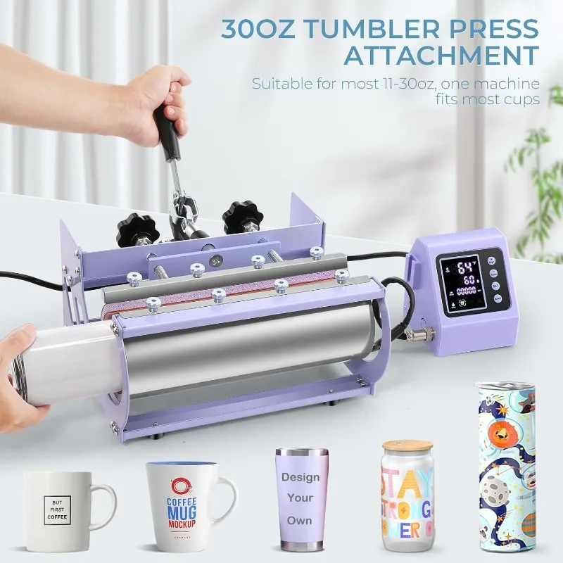 Heat Press 15x15 inch 5 in 1 with 30OZ Tumbler Press, Slide Out 360° Swing Away Digital Shirt Press Machine, Industrial-