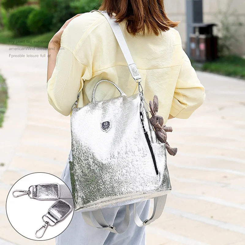 Silver Crack Faux Leather Backpack For Women Anti Theft Design Travel Schoolbag Convertible Fashion Shoulder Bag Daily Handbag