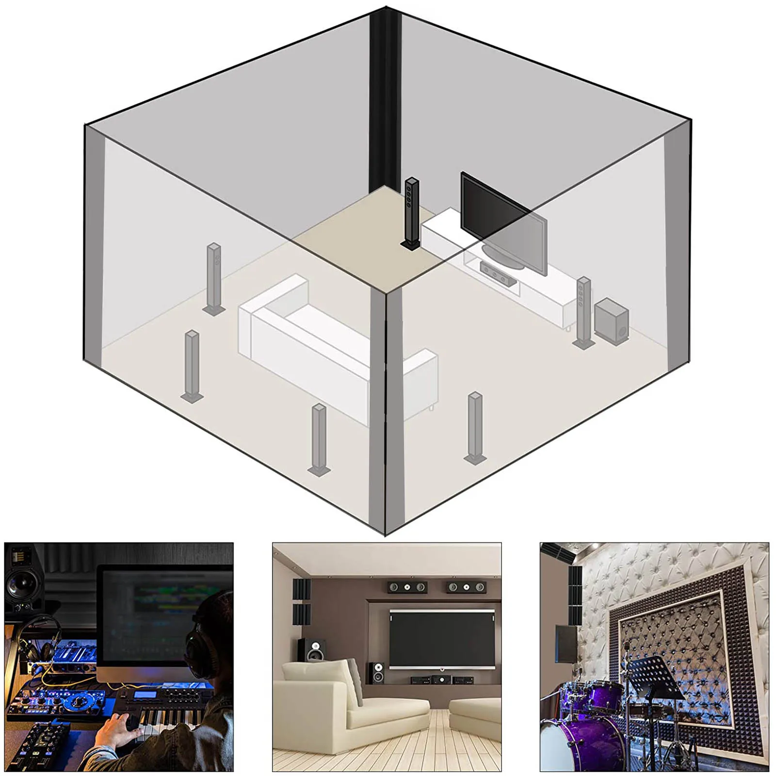 

5 Pcs Black Acoustic Wall Panels Soundproof Foams Studio Cotton Noise Reduction Corner Lightweight Easy Install for Home