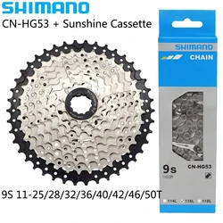 SHIMANO CN-HG53 9 Speed MTB Bike Chain Sunshine 11-25/28/32/36/40/42/46/50T Cassette Sprocket Original Bicycle Parts