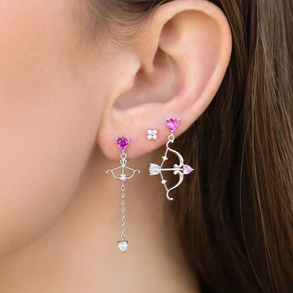 Asymmetrical Earrings New Exquisite Rose Zircon Love Heart Arrow Drop Earrings Fashion Temperament Elegant Women's Jewelry