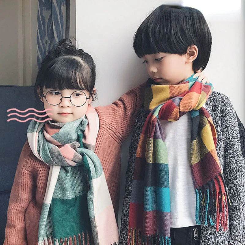 

Children's Plaid Scarf Autumn Winter Imitation Cashmere Warm Lengthening Thickening Boys Girls Baby Scarf Christmas Scarf Gift