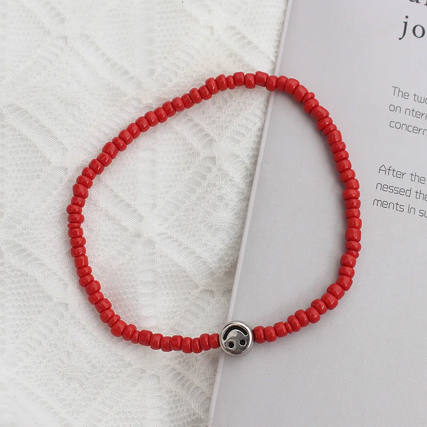 Smile Face Bracelets For Women Bohemian Colorful  Seed Beaded Strand  On Hand   Summer  Femme Charm Bracelet Jewelry