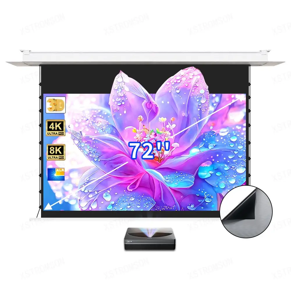 

72 inch Smart In-Ceiling Projection Screen Electric Hidden Upgrade with Voice Control for ust projector