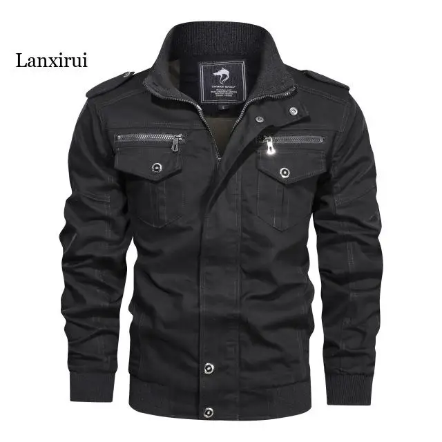 

Jacket Men Autumn Winter Thick Fleece Parkas Fashion Pockets Windproof Parka Men