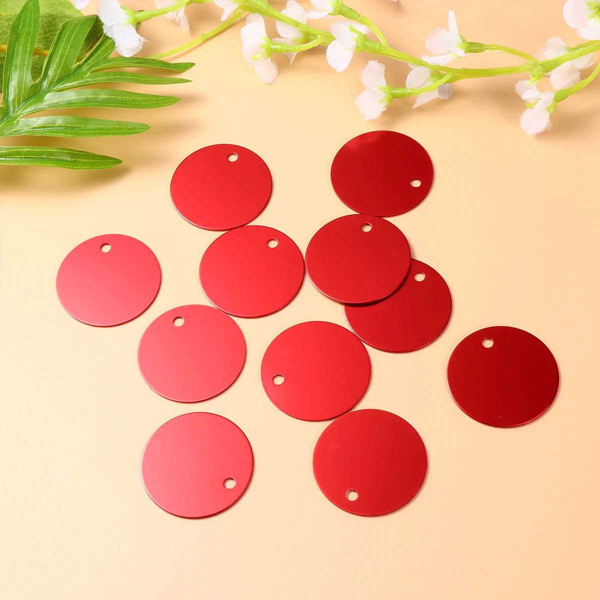 

25 Pcs Bracelet Blank Engraving Tag Baby Round Aluminum Tags Red Stamping Charms
