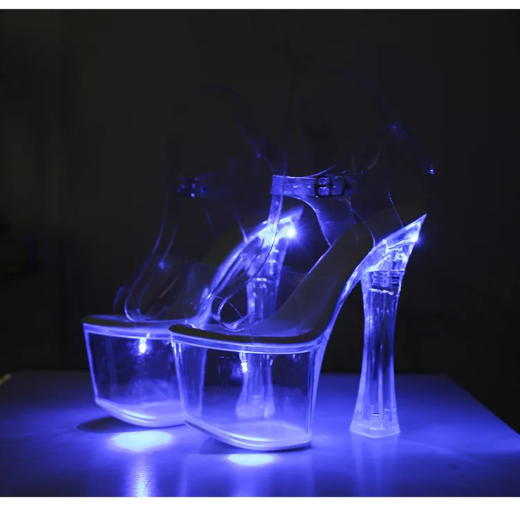 Tacones extremadamente altos de 17,5 CM, plataforma brillante, tacones claros, sandalias para discoteca para mujer, modelo de moda de PVC transparente, zapatos de pasarela