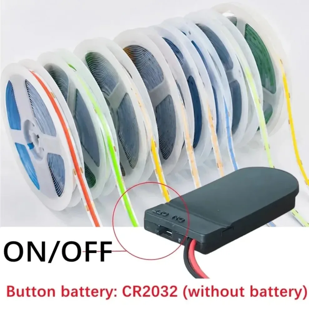 8mm PCB COB LED Strip DC5V 320LEDs/M CR2032 Button Battery Case 0.5-3M Warm/Neutral/White Light Flexible Tape for DIY Home Decor