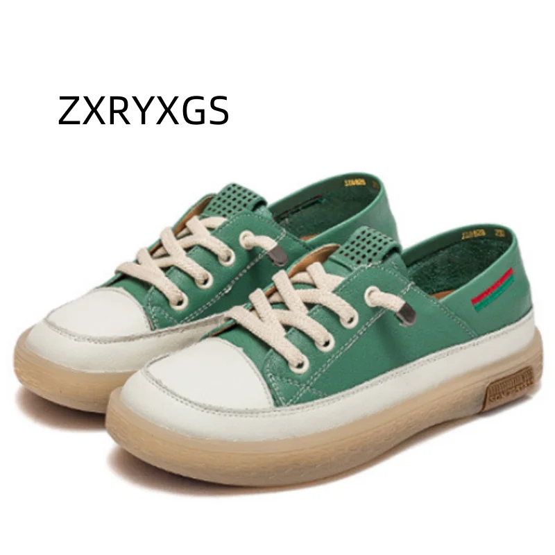 ZXRYXGS 2025 New Top Layer Cowhide Multi-color Soft Sole Flat Sneakers Casual Shoes Woman Sneakers Lightweight Retro Tide Shoes