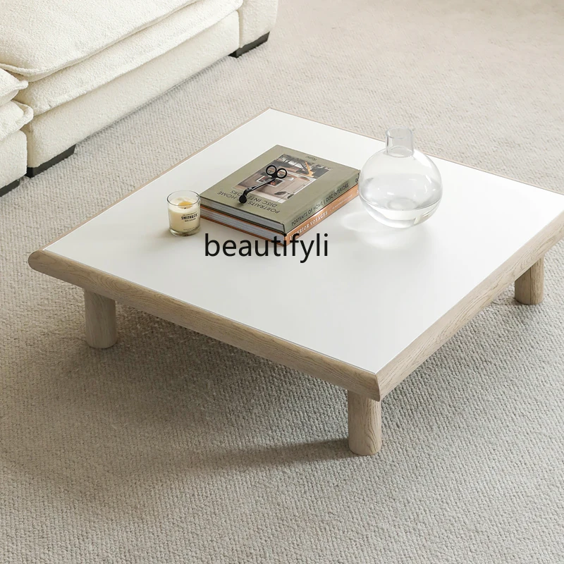 Natural Silent Style Solid Wood Square Coffee Table Distressed Logs