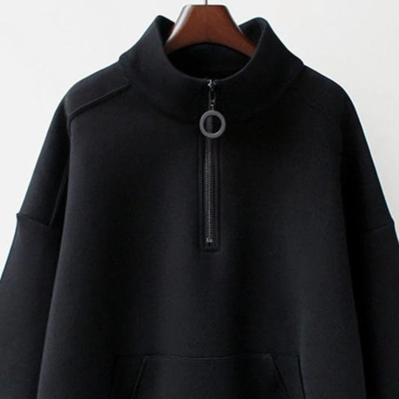 Pullover Women Sweatshirt Fall Casual Black Fashion Zipper Loose Long Sleeve Harajuku White Ladies Solid White Thin Coats