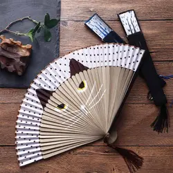 Cat Chinese Cartoon Silk Fashionable Japan style Hand Fans Popular Lovely Kitty fan Handheld Folding Women Girls show Fans