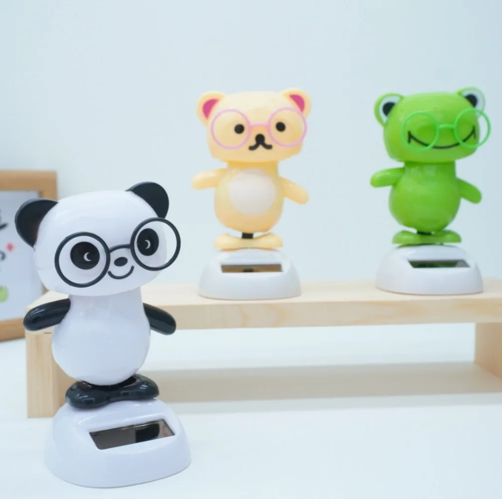 Solar Car Ornament Automatic Swing Rabbit Panda Figurine Animal Doll Toy Sloth Miniature Car Styling Accessories Home Decor