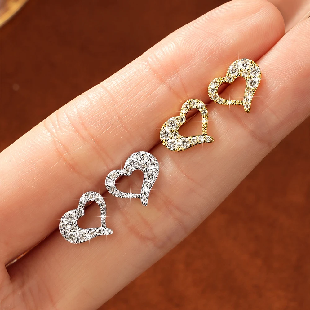 Abestecom 14K Tarnish Resistant Gold Plated D Color VVS1 Moissanite 2mm Round Heart Stud Earrings Hypoallergenic Jewelry Gift