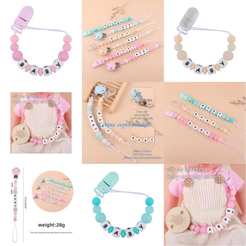 

090B DIY Name Baby Pacifier Clip Silicone Pacifiers Holder Chain Teething Toy for Infant Girls Boys Chewing Soothing Supplies