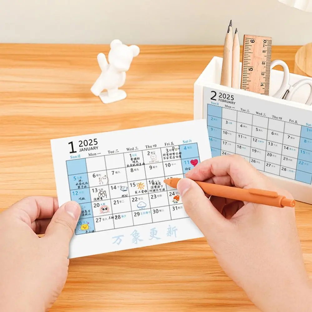 2025 Desk Calendar Organizers Desk Calendar Multi-Function Makeup Brush Holder Creative Reusable Pencil Storage Box Study Room