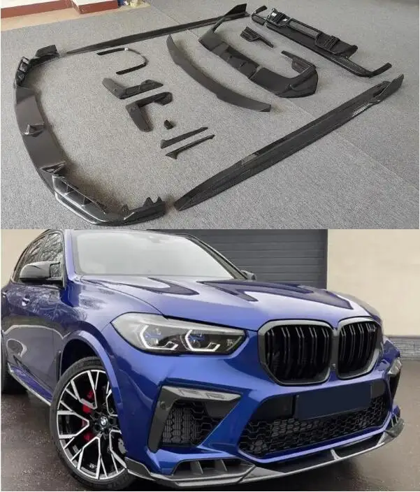

Передний бампер из углеродного волокна для BMW F95 X5M 2019-2023, решетка для губ, задний диффузор, спойлер на крышу, боковая юбка, зеркальная крышка, боди-комплект
