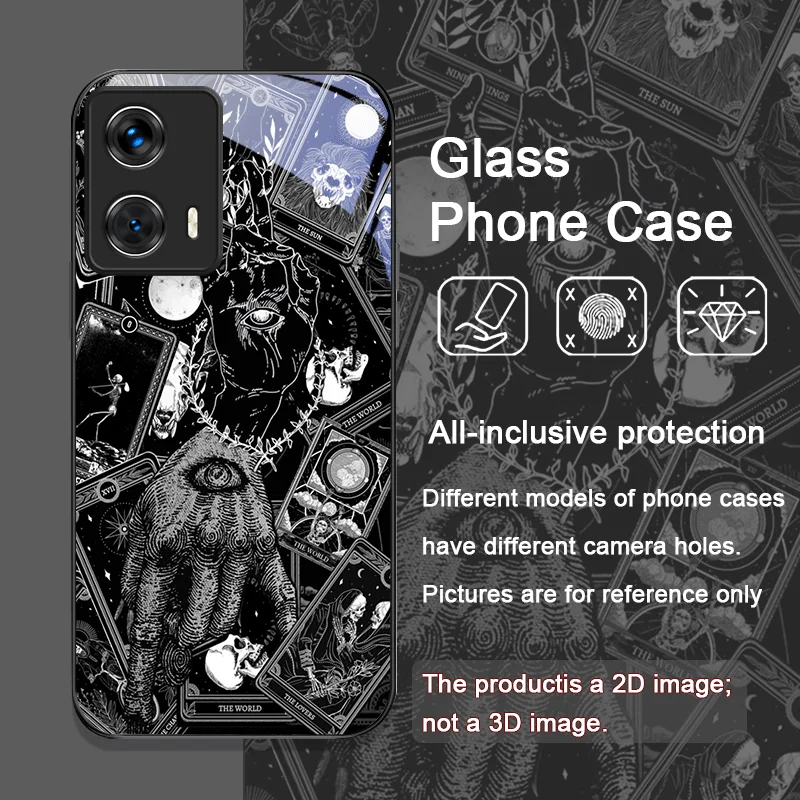 Vintage Gothic Tarot Cards Printed Tempered Glass Phone Case for Motorola Moto G85 G84 G75 Edge 50 Fusion 40 Neo 30 Pro 5G Cover