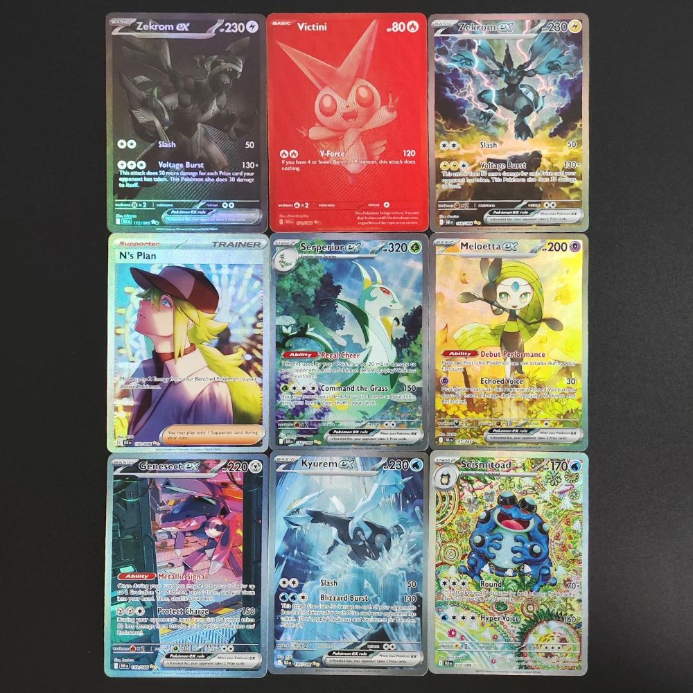 لعبة بطاقات التداول Proxy Pokemon - White Flare WHT Black Bolt BLK Reshiram Zekrom EX Victini Seismitoad Collection English Edit