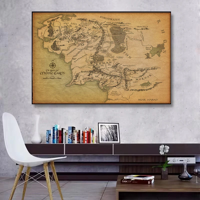 Banmu Middle Earth Retro Near Harad City Map Wall Art Poster Prints Vintage Map Wall Art Canvas Paintings Living Room Home Decor