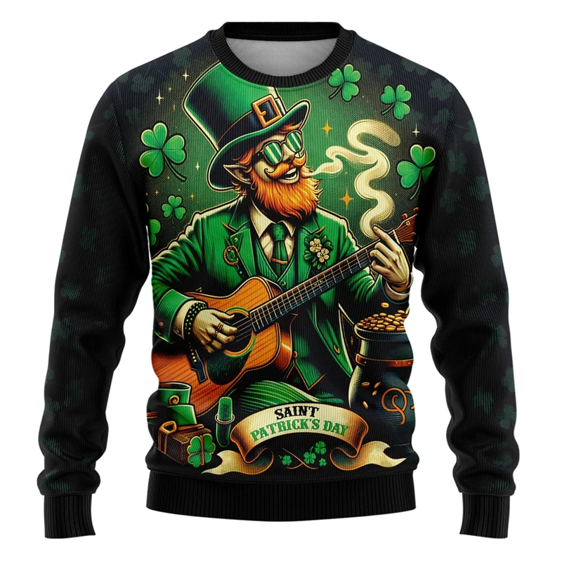

Cute Leprechaun Graphic Sweatshirts Lucky Clover Female Ugly Christmas Hoodies St. Patrick's Day Tracksuit Casual Men's Pullover