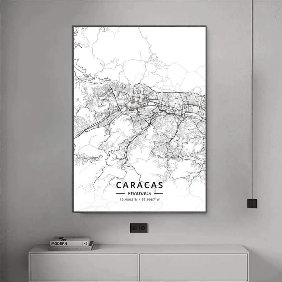 Poster Prints World Caracas Enschede Elche Krakow Modern Travel City Map Canvas Painting Wall Art Picture Living Room Home Decor