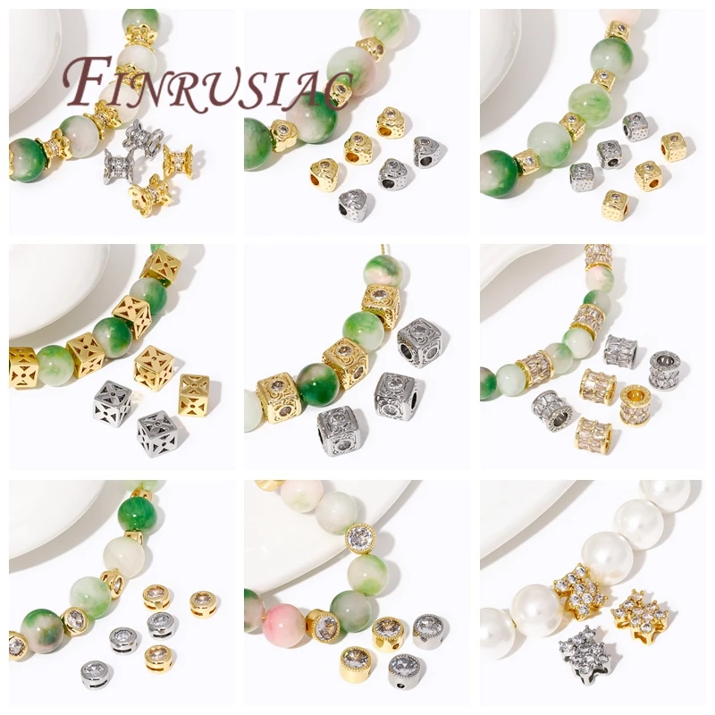 18K Gold Plated Square Spacer Bead,Brass with Zircon Beads,Metal Loose Beads,Separators For Bead,DIY Jewelry Making Supplies
