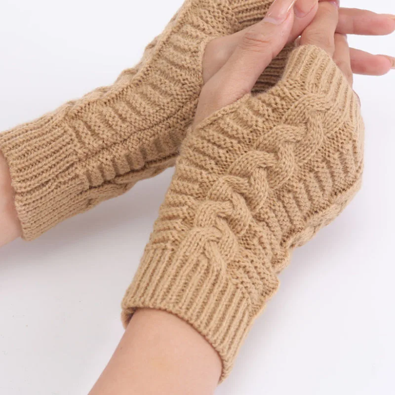 

For Women Fashion Knitted Fingerless Winter Gloves Soft Warm Wool Knitting Arm Flexible Hand Gloves Women Wrist Warmer Discount