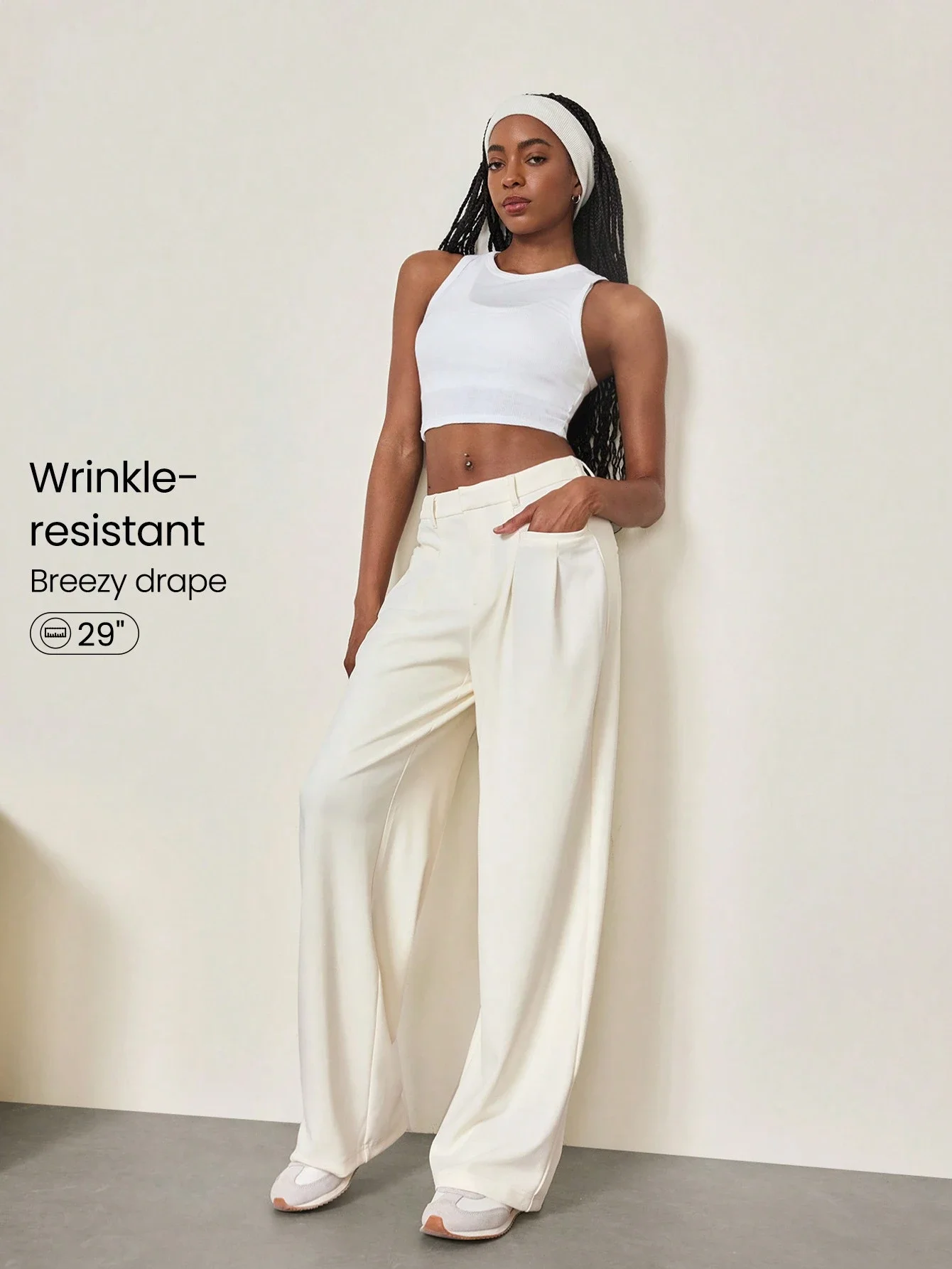 Wrinkle-Resistant Wide Leg Pleated Pants With Side Pockets Belt Loops Casual Office Work