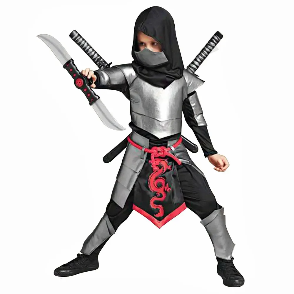 Umorden Classic Silver Dragon Ninja Costume for Kids Children Toddler Boys 3-4T 4-10Y Purim Costumes Clothes