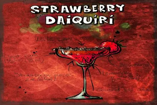 Strawberry Daiquiri Cocktail Recipe Vintage Retro Metal Sign, bar pub mancave