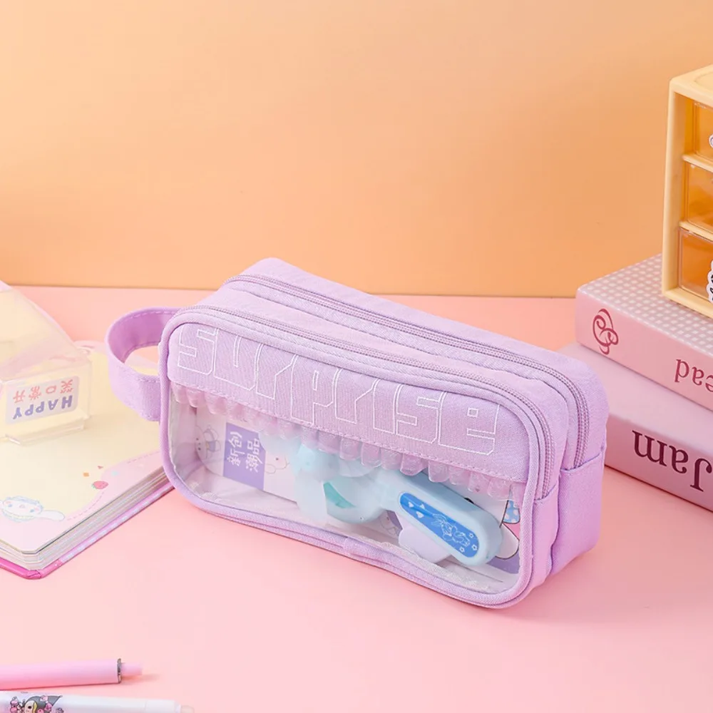 

New Oxford Cloth Pen Bag with Fan Double Layers Stationery Bag Large Capacity Portable Pen Box School Office