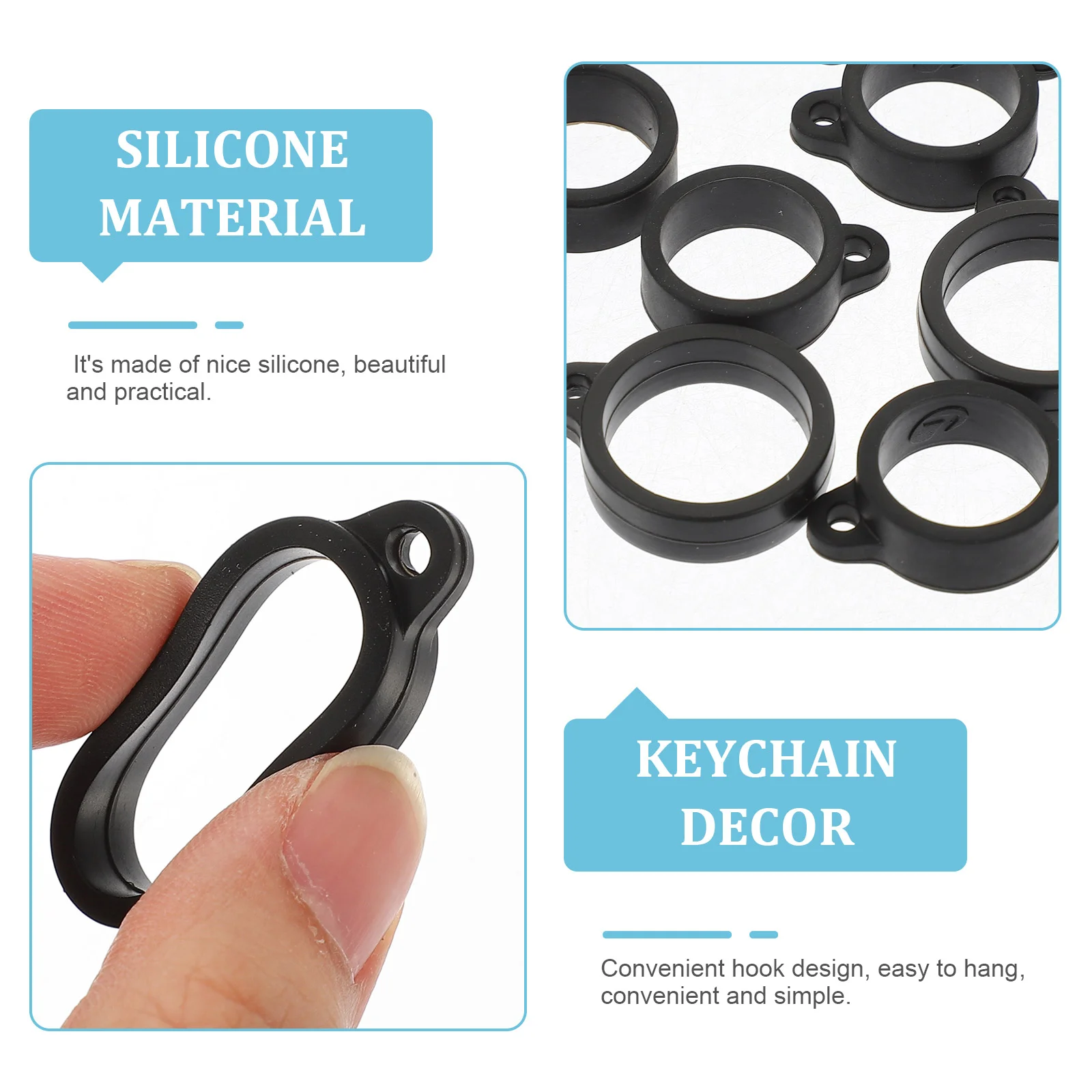 20 Pcs Lanyard Silicone Hanging Ring Black 16mm 20mm Lanyards Anti-lost Finger Gadget Small Tools Belongings Rings