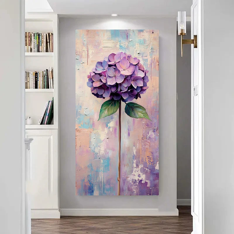 1pc Frameless Floral Canvas Wall Art Purple Hydrangea Print, Modern Farmhouse Style, Vertical Wall Decor for Living Room Poster