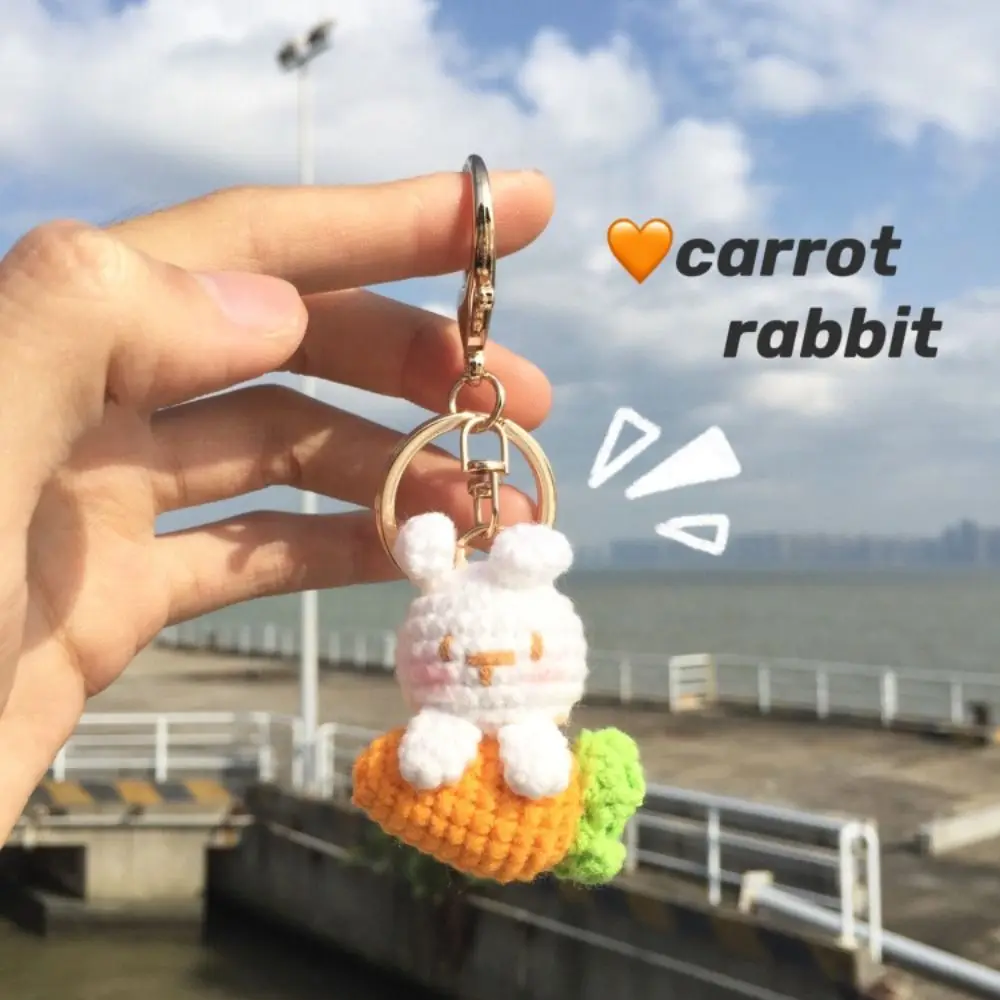 Creative Handmaking Crochet Keyrings Knitting Animal Bunny Keyrings Cartoon Carrot Cute Rabbit Pendant Friends Gift