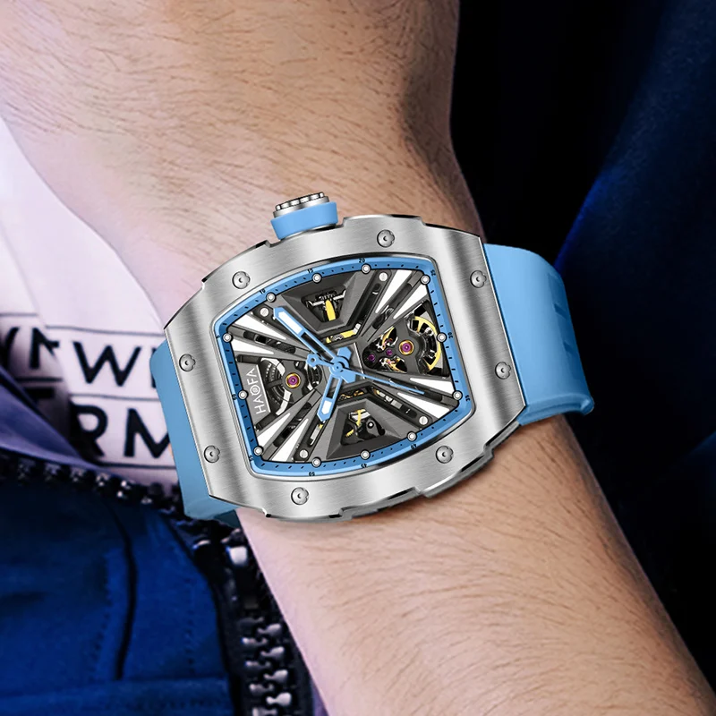 Haofa Automatic Watch for Men Skeleton Stainless Steel Mens Watch Luminous Waterproof 80H Power Reserve Causal Wristwatch 1981