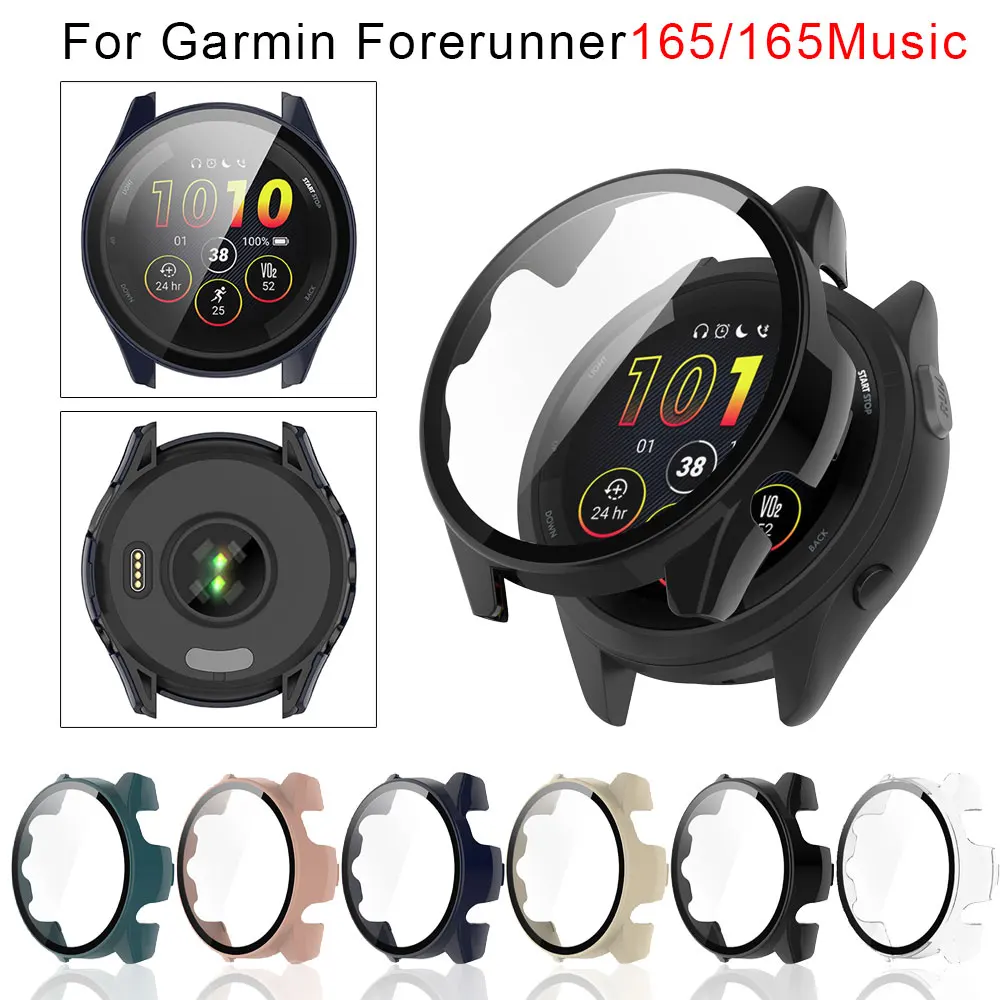 PC Watch Case + Glass Film For Garmin Forerunner 165 Screen Protector Cover With Tempered Glass Frame For Forerunner 165 Cases