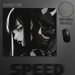 Japanische Oni Maske Mädchen Control Mousepad XXL Mauspad Elektronische Sport Tastatur Pads Gaming Setup Zubehör Mauspad 40x45