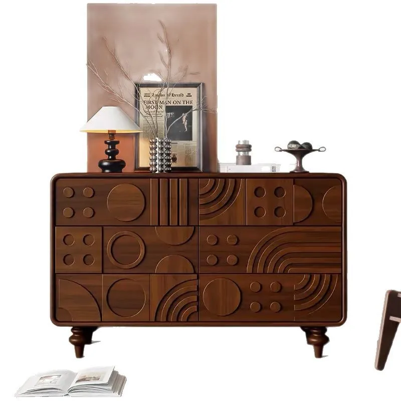 

Retro solid wood carving flower chest of drawers,against the wall, storage cabinet, drawer, bedside cabinet