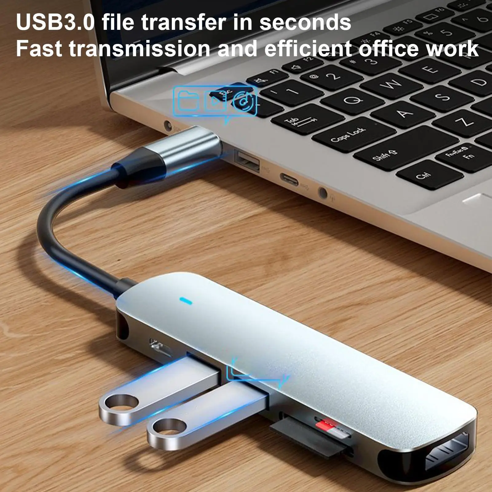 USB C Port Hub Portable USB C Splitter Portable 6-in-1 Data Transmission Adapter For Business Meetings Home Office Content